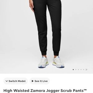 Figs Black Track Pants with High Waist and Cuffed Ankle